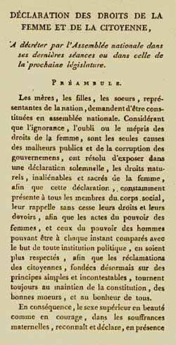 『女性および女性市民の権利宣言』（1791）のテキスト画像