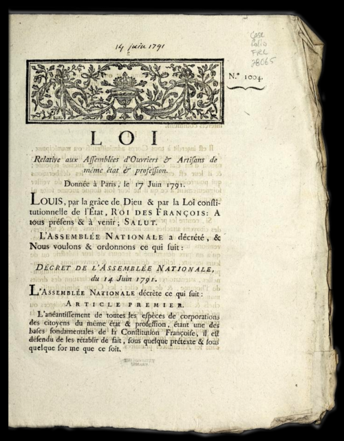 ル・シャプリエ法のタイトルページ（1791年）